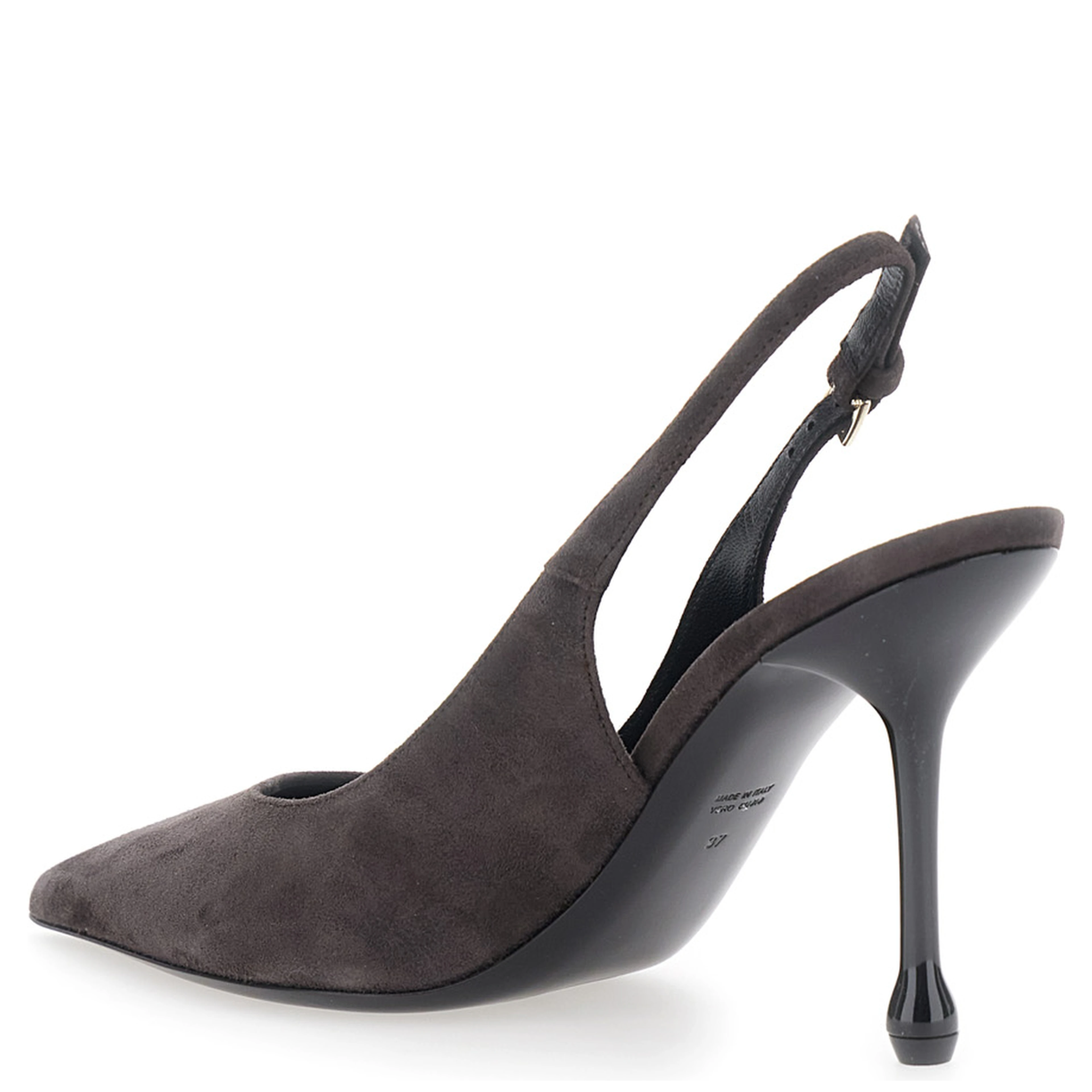 Pointed Toe Heels with Adjustable Strap in Brown Suede for Women