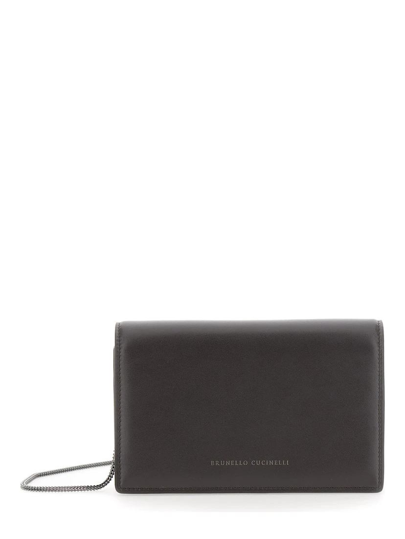 brown wallet with front logo lettering in leather Women