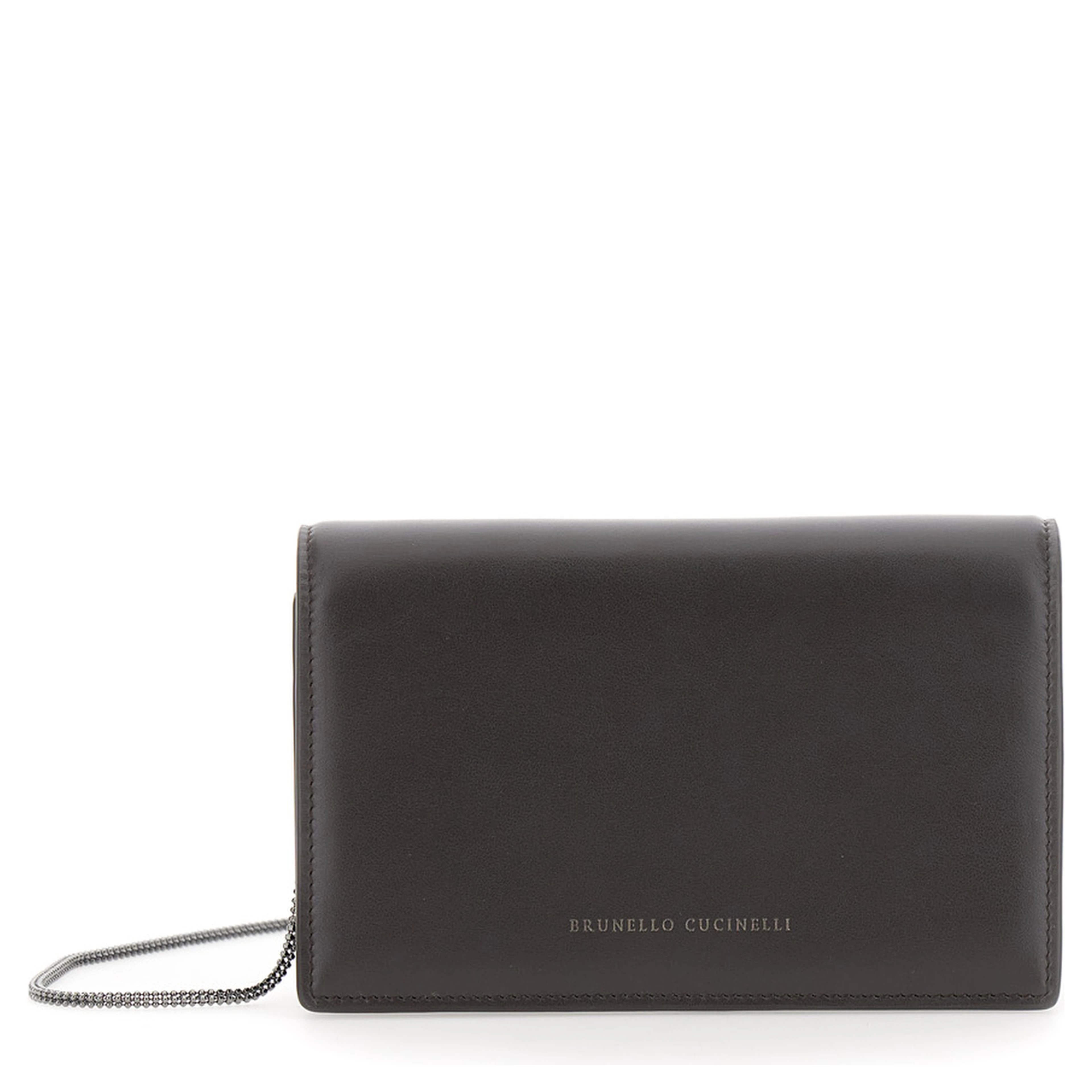 brown wallet with front logo lettering in leather Women