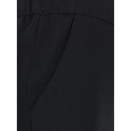 Black Pants with Elastic Waist and Wide Leg in Fabric for Women