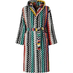 multicolor Hooded bathrobe with all-over Zig-Zag motif in cotton home