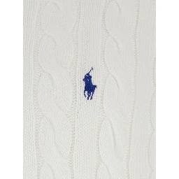 Sweater with Round Neck and Pony Embroidery on the Front in White Cotton for Men