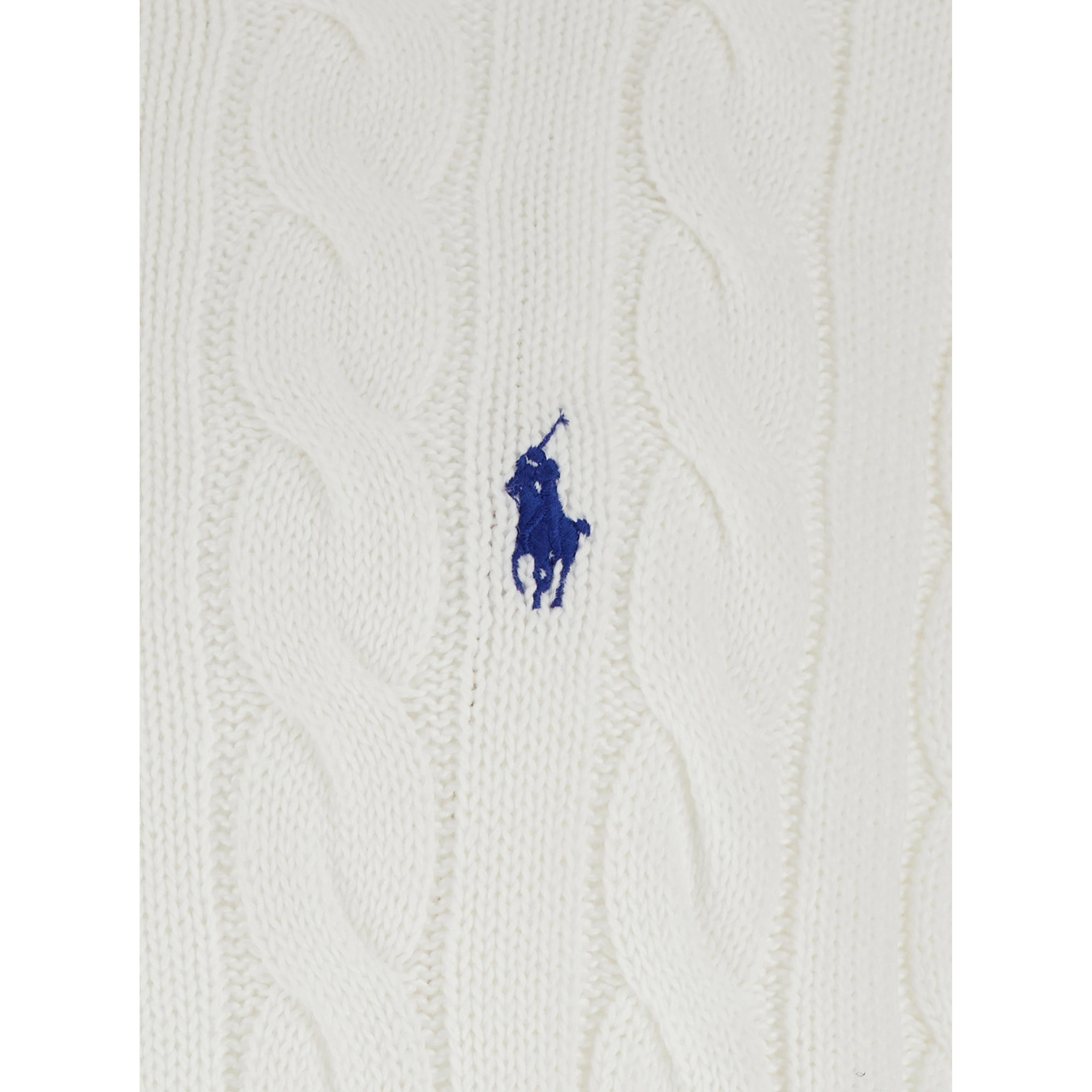 Sweater with Round Neck and Pony Embroidery on the Front in White Cotton for Men