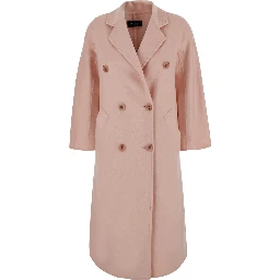 Pink double-breasted coat with classic lapels in wool women