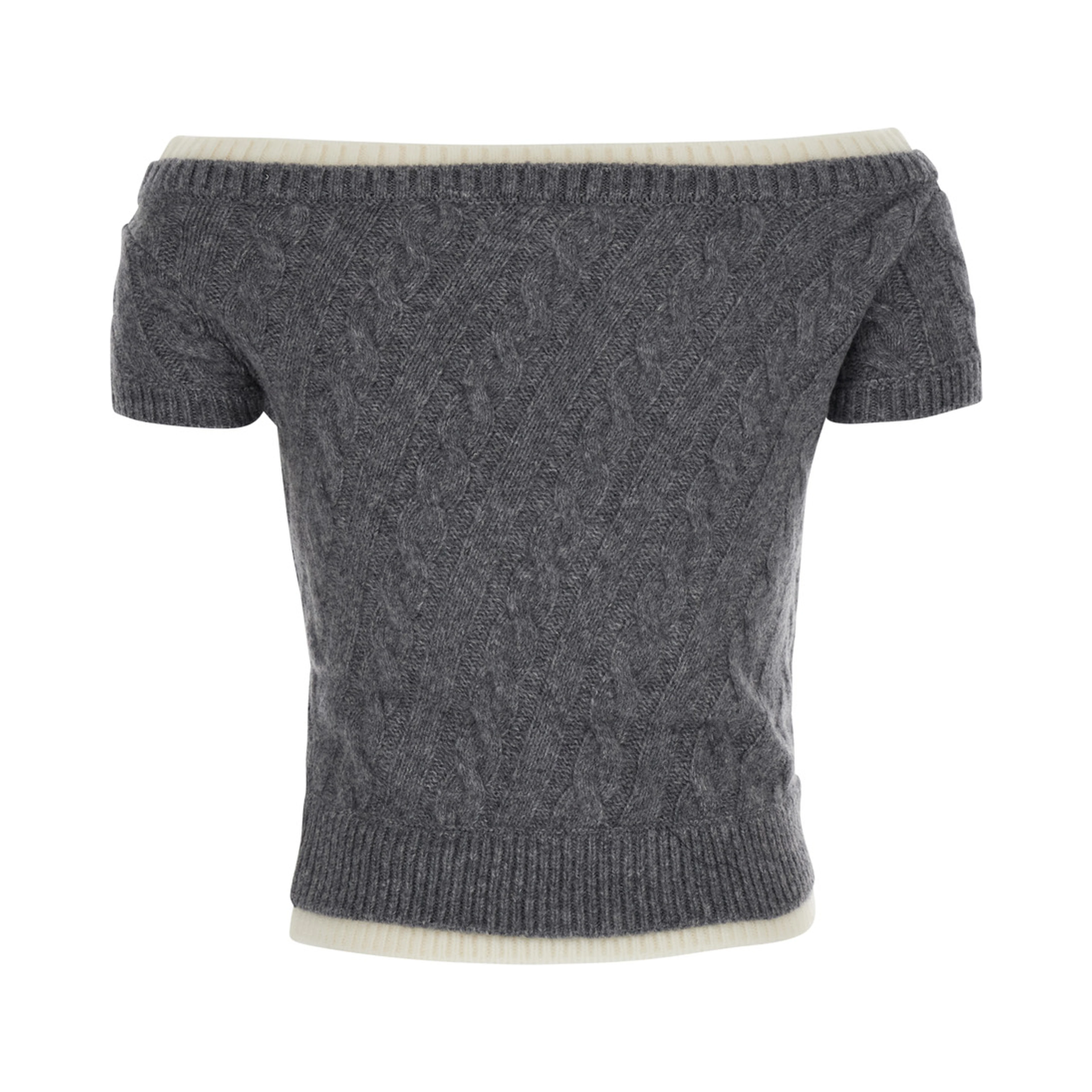 grey top with boat neck and bow at the front in wool for women