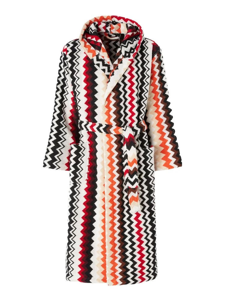 multicolor Hooded bathrobe with all-over Zig-Zag motif in cotton home