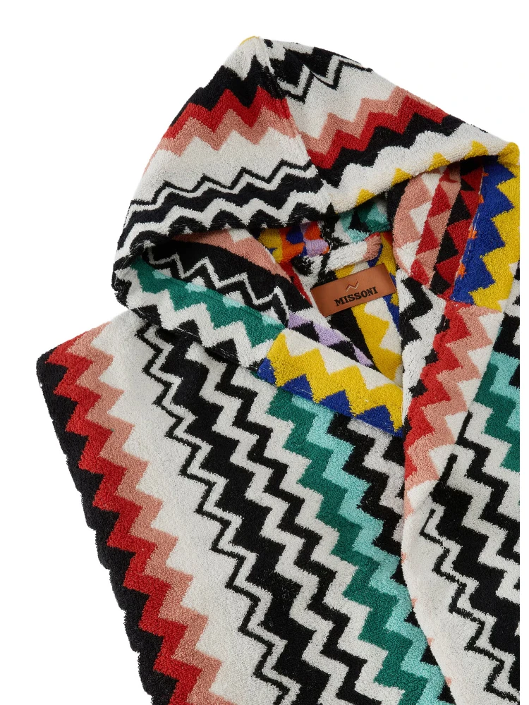 multicolor Hooded bathrobe with all-over Zig-Zag motif in cotton home alternative
