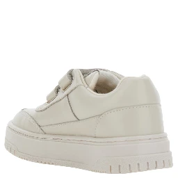Beige Low Top Sneakers with Logo Patch on the Tongue in Leather Boy