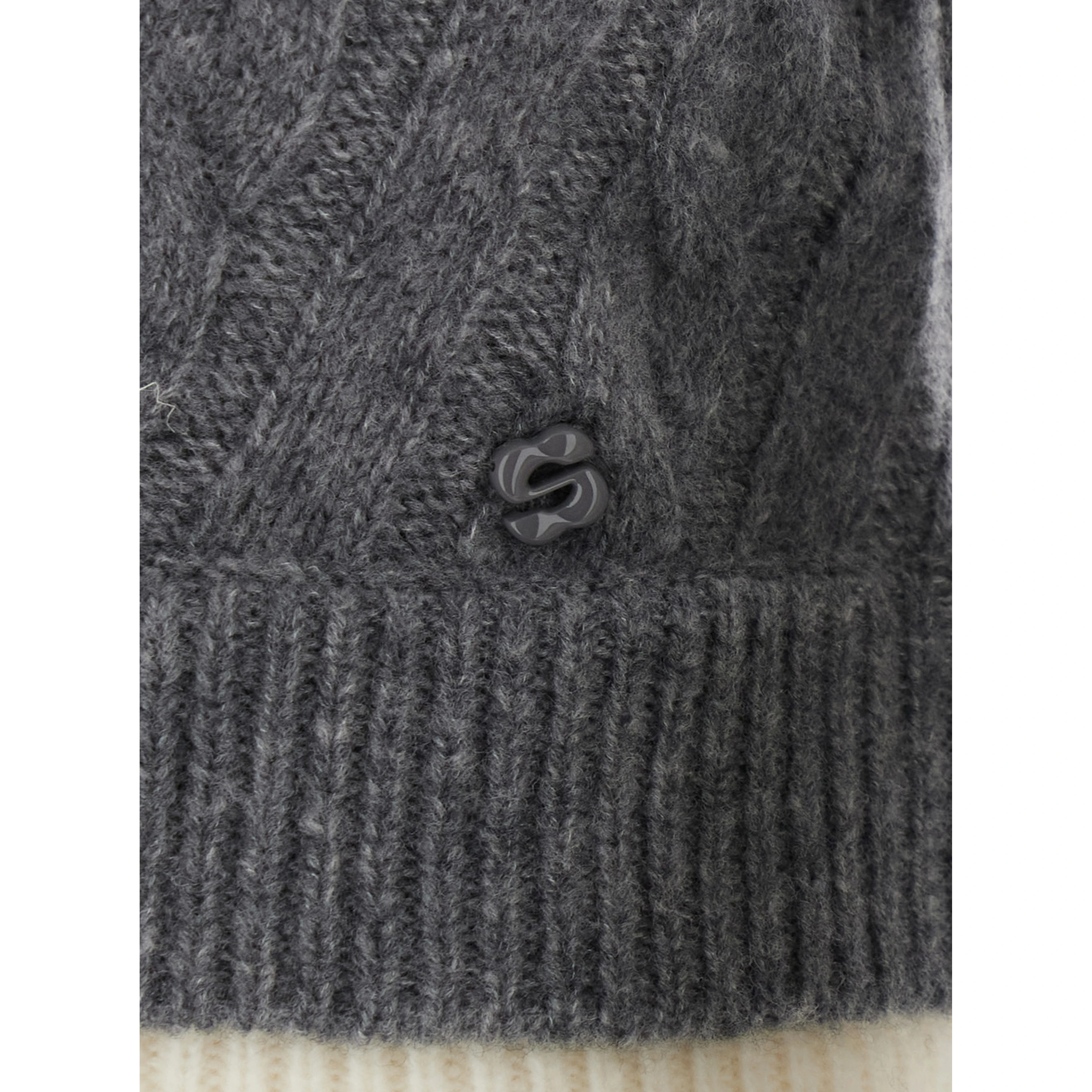 grey top with boat neck and bow at the front in wool for women