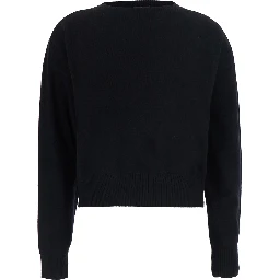 CROPPED ROUND NECK 12GG with round neck and long sleeves in black Cashmere for women