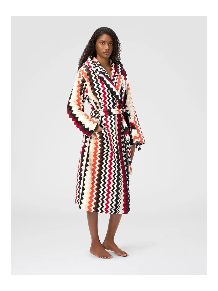 multicolor Hooded bathrobe with all-over Zig-Zag motif in cotton home alternative