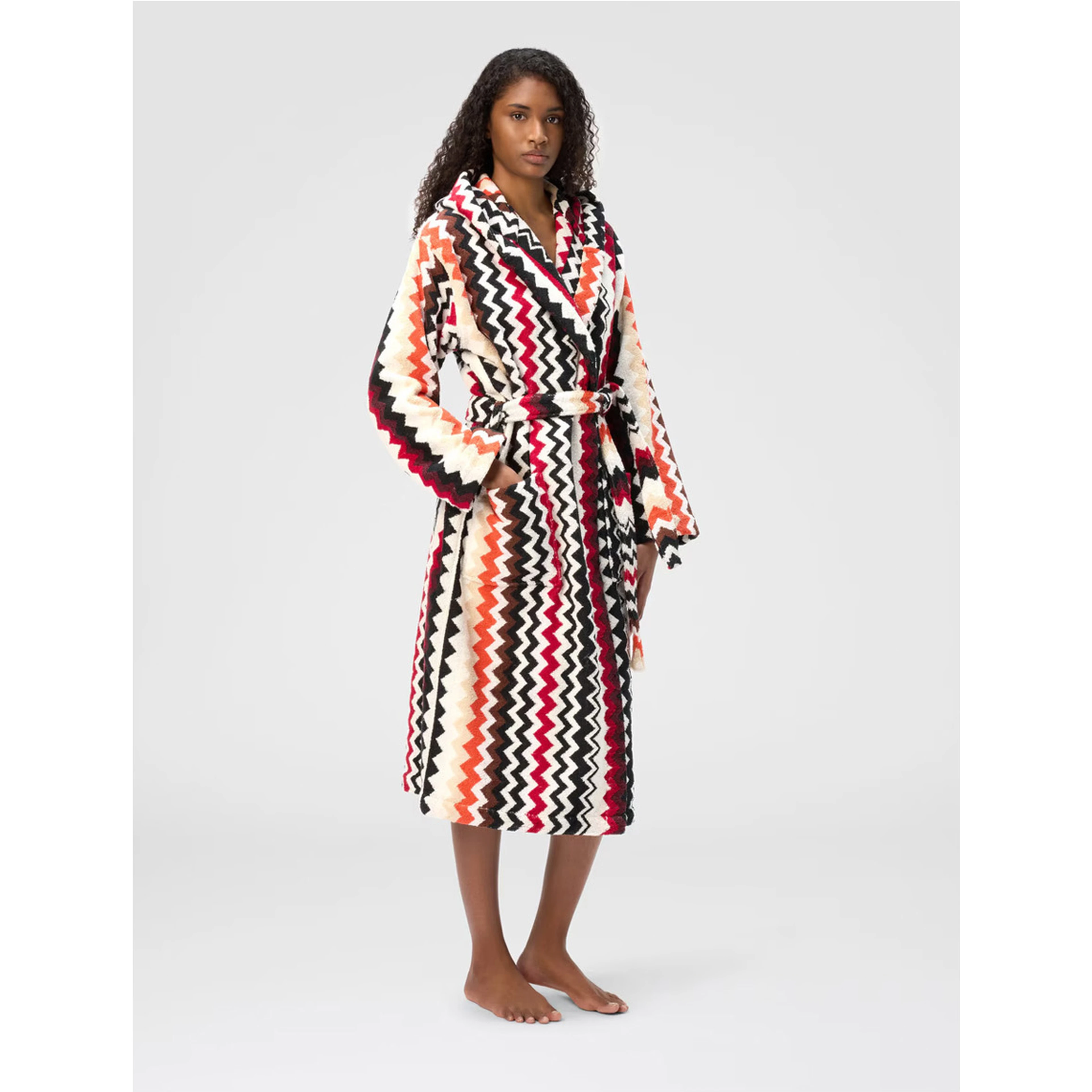 multicolor Hooded bathrobe with all-over Zig-Zag motif in cotton home