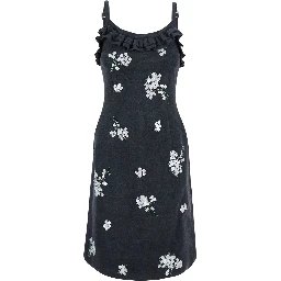 Cami grey Dress with all-over floral application in wool for women