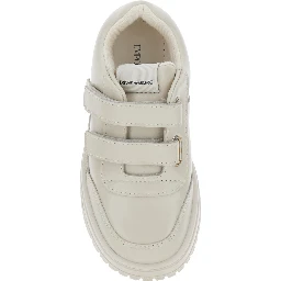 Beige Low Top Sneakers with Logo Patch on the Tongue in Leather Boy