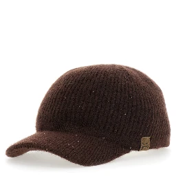 brown cap with all-over applied sequins in cashmere and silk Women