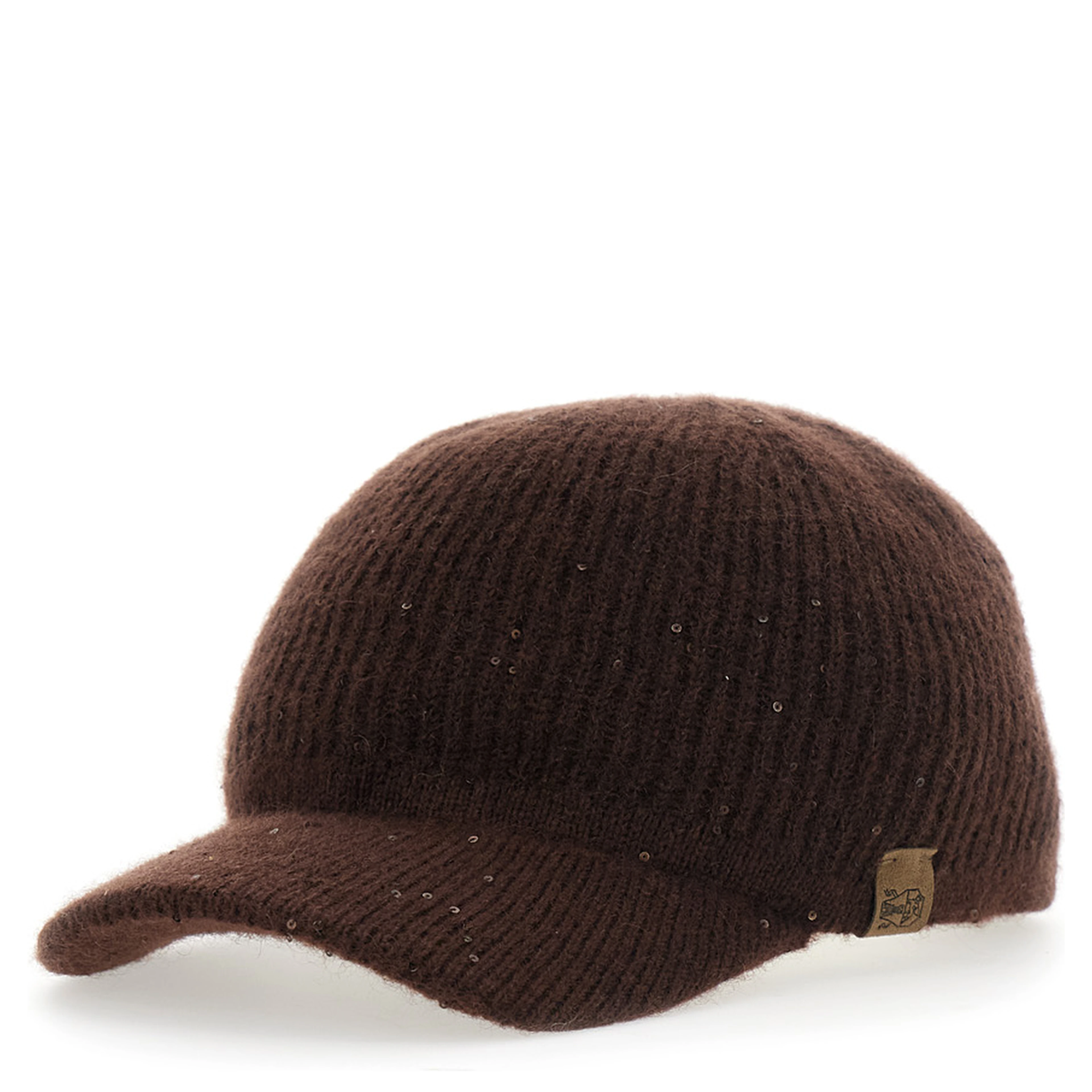 brown cap with all-over applied sequins in cashmere and silk Women