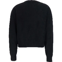 CROPPED ROUND NECK 12GG with round neck and long sleeves in black Cashmere for women