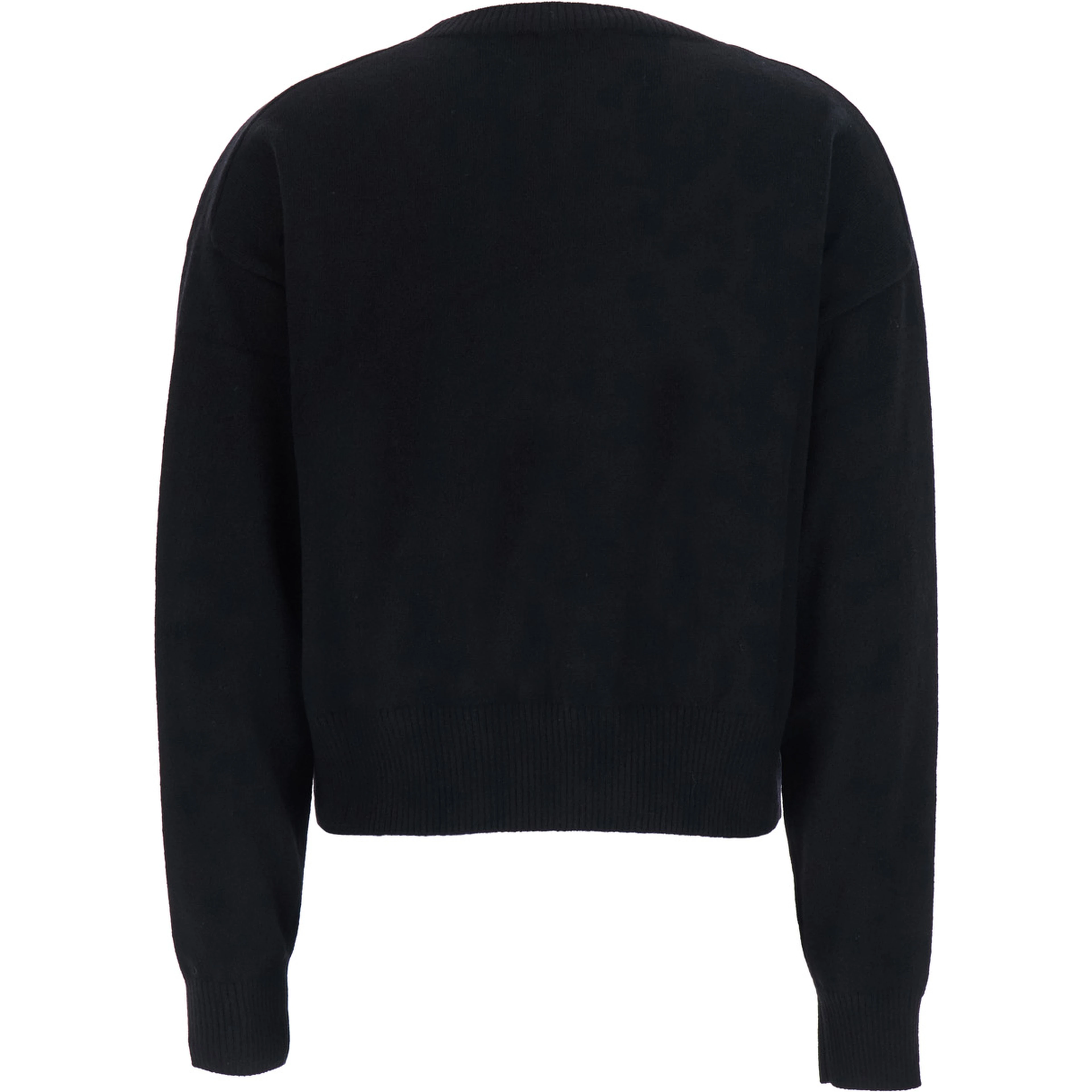 CROPPED ROUND NECK 12GG with round neck and long sleeves in black Cashmere for women