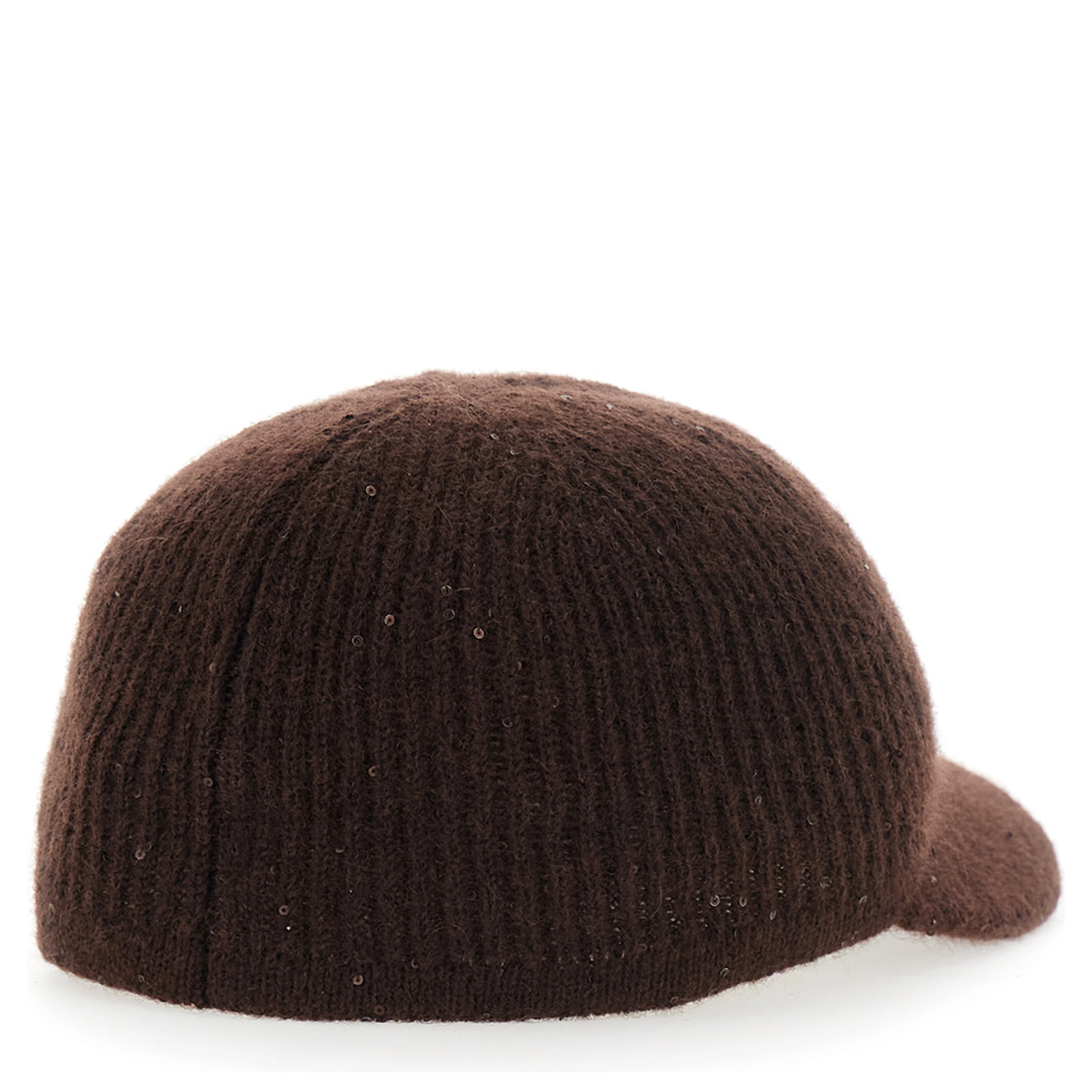 brown cap with all-over applied sequins in cashmere and silk Women