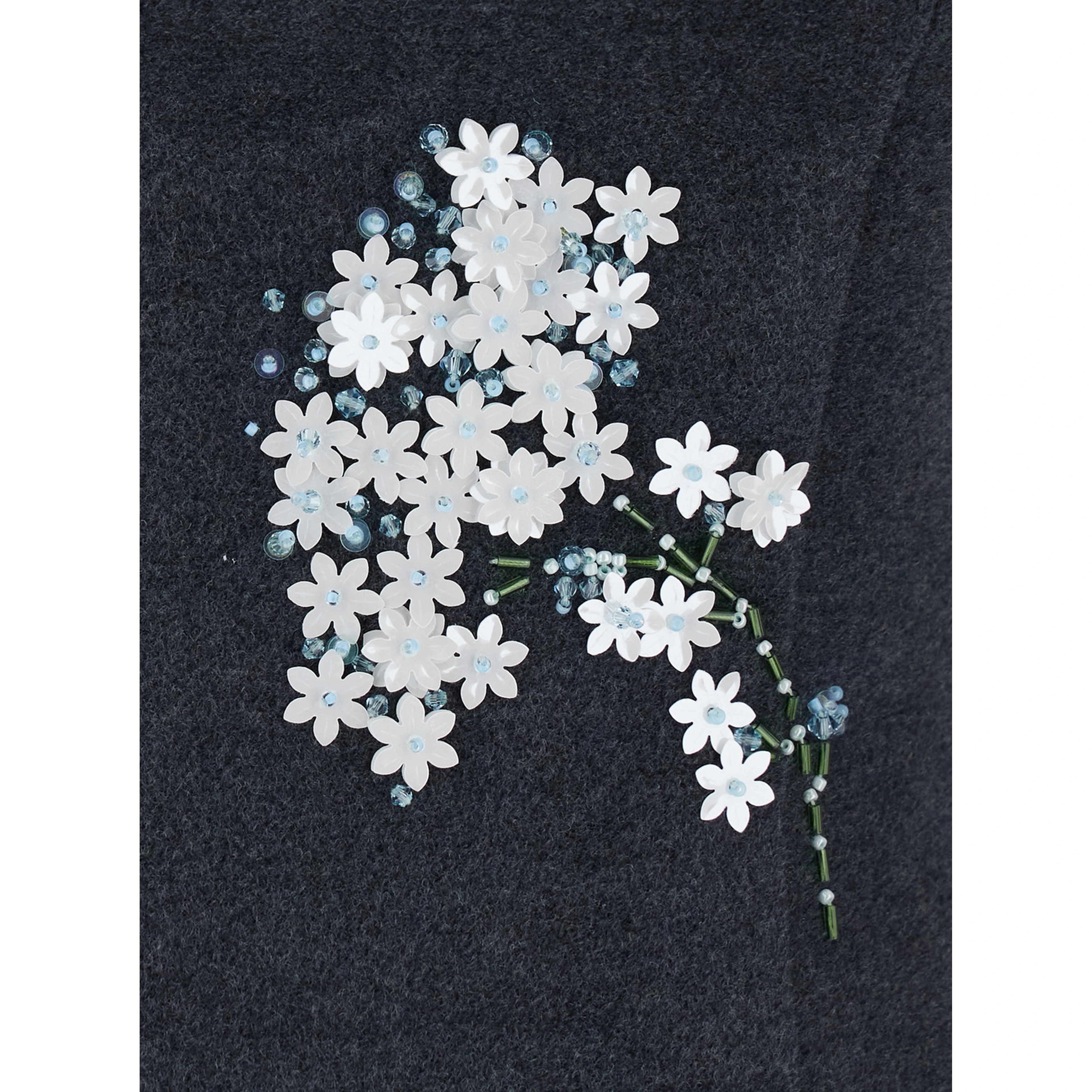 Cami grey Dress with all-over floral application in wool for women