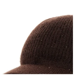 brown cap with all-over applied sequins in cashmere and silk Women