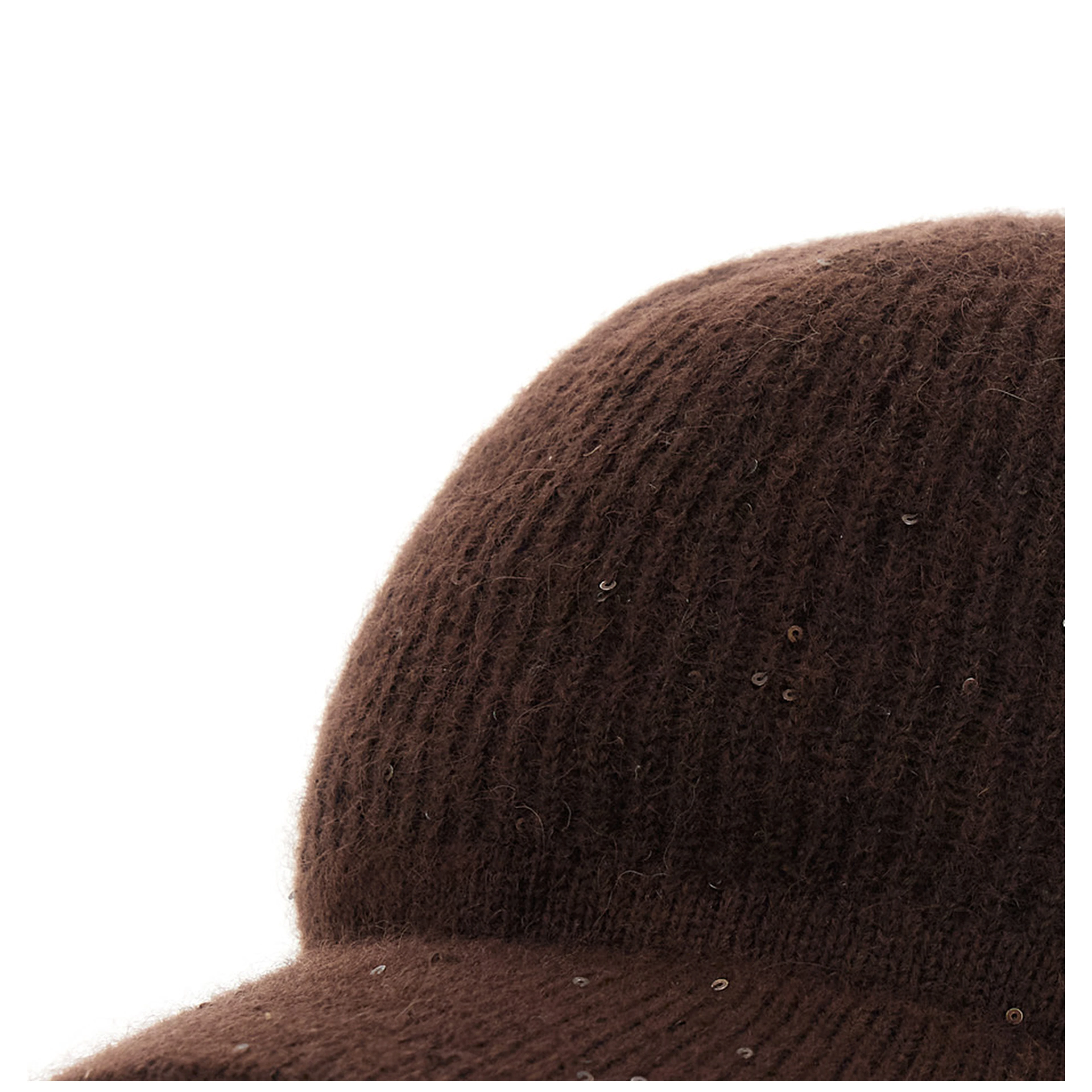 brown cap with all-over applied sequins in cashmere and silk Women