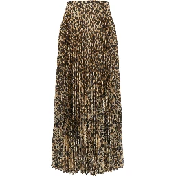 Brown High-Waisted Midi Skirt with All-Over Leopard Motif in Tech Fabric Women