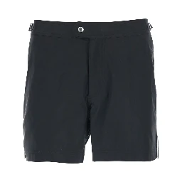 Black Swim Shorts with Side Buckled Strap Details in Tech Fabric Man