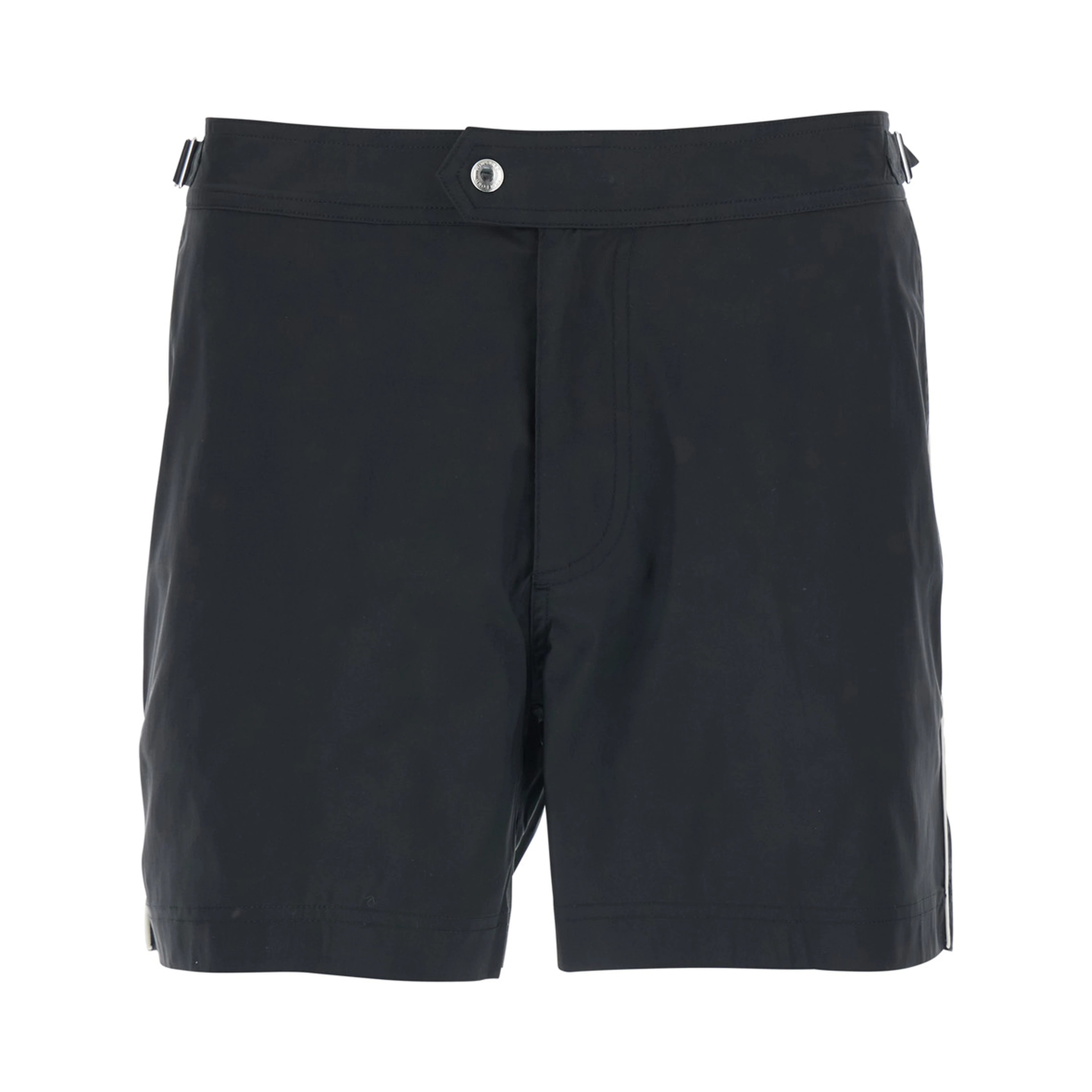 Black Swim Shorts with Side Buckled Strap Details in Tech Fabric Man
