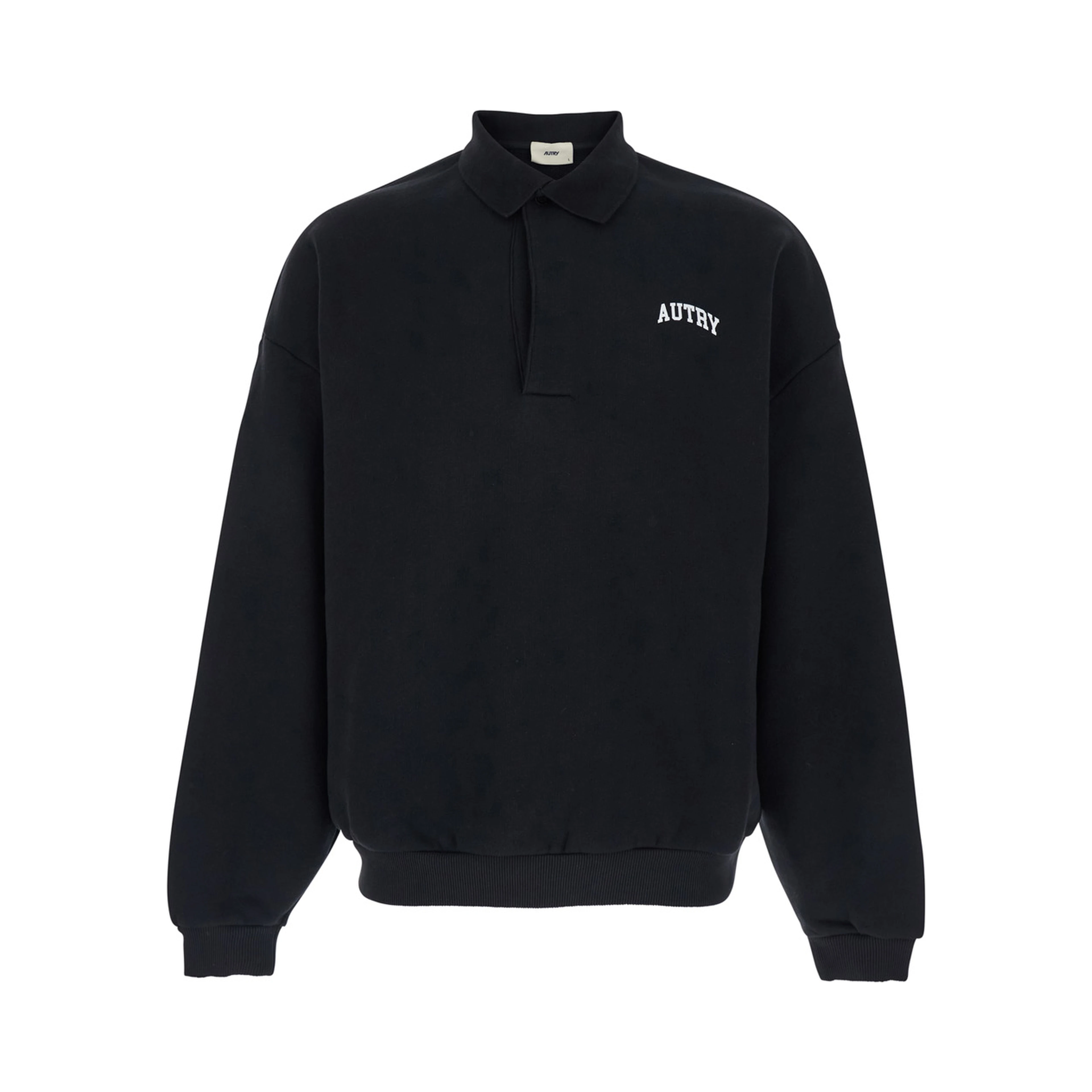 Black Polo Collar Sweatshirt with Front Logo in Cotton for Men