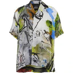 multicolor Shirt with open collar and all-over  graphic print in viscose man
