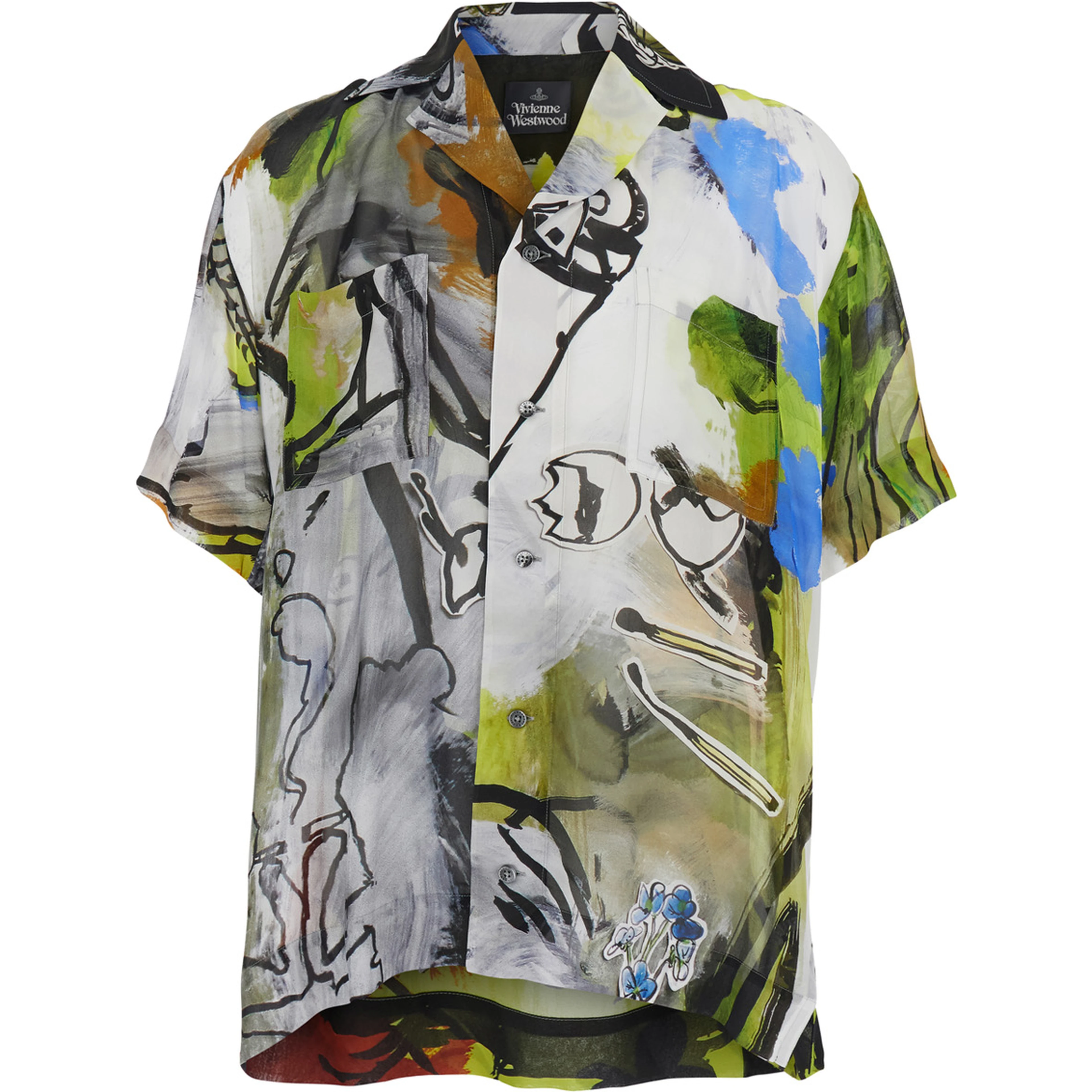 multicolor Shirt with open collar and all-over  graphic print in viscose man