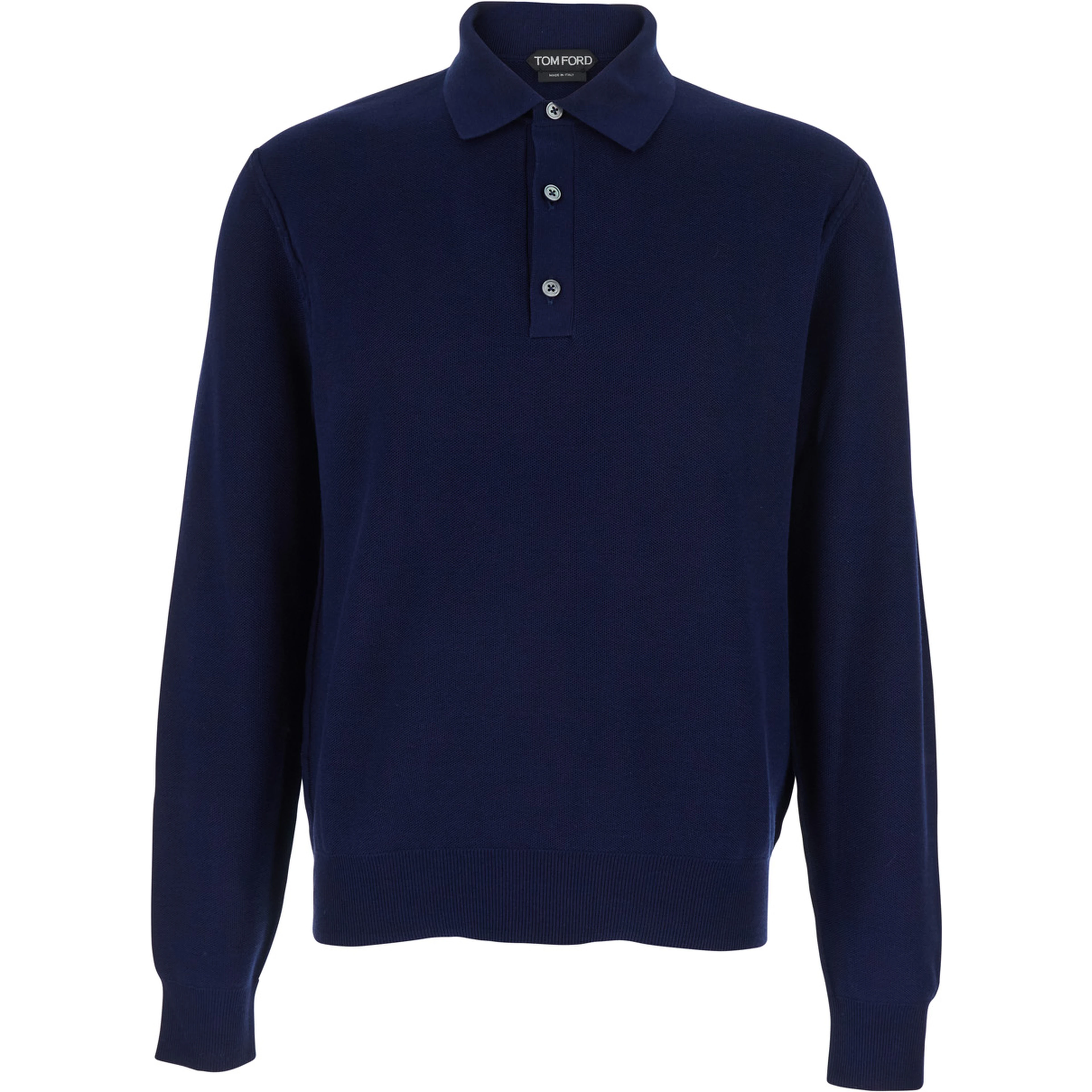 Blue Polo Shirt with Classic Collar and Front Button Closure in Silk and Cotton Blend for Men