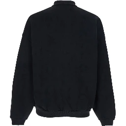 Black Polo Collar Sweatshirt with Front Logo in Cotton for Men