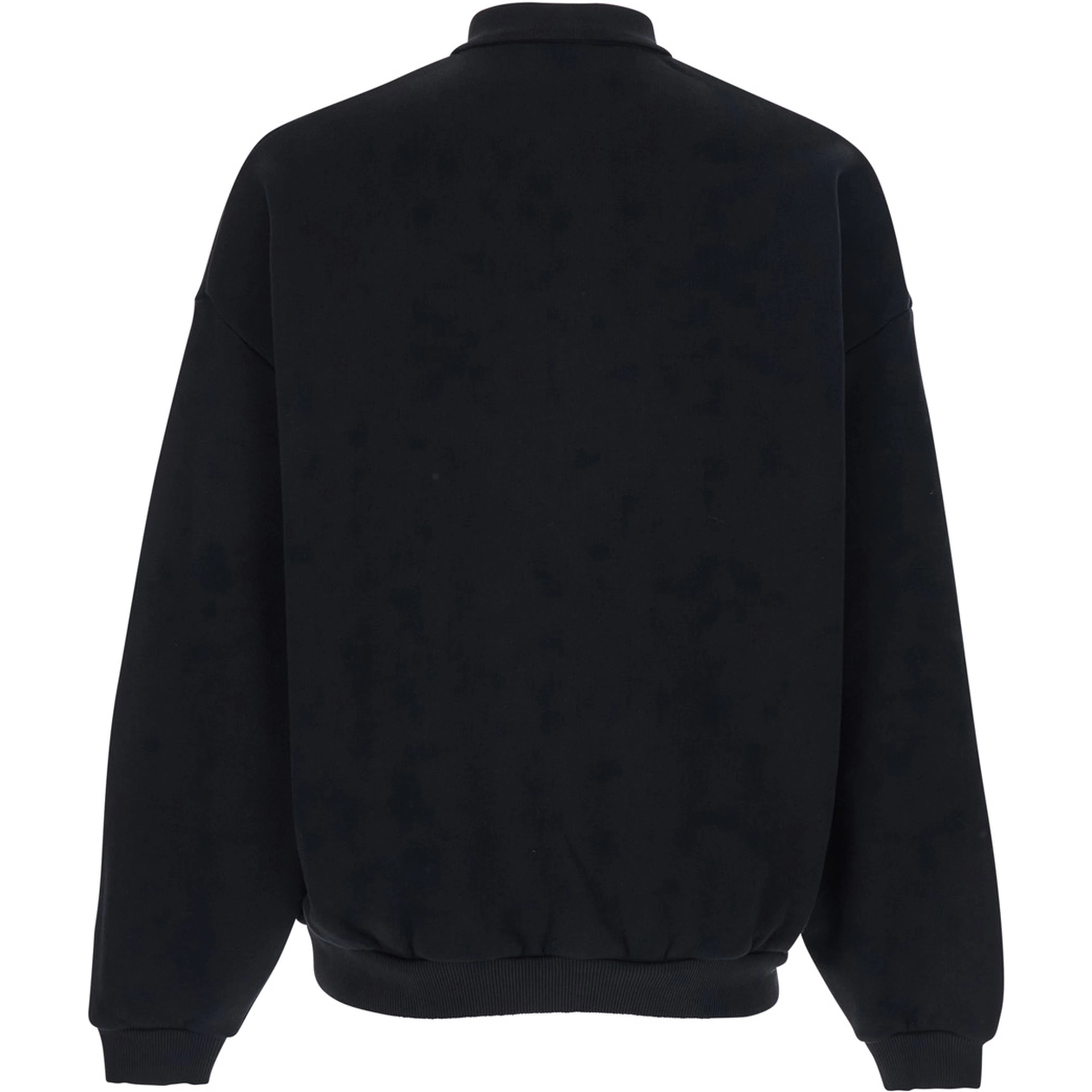 Black Polo Collar Sweatshirt with Front Logo in Cotton for Men
