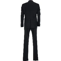 Black Double-breasted Suit with Peak Revers in Wool for Men