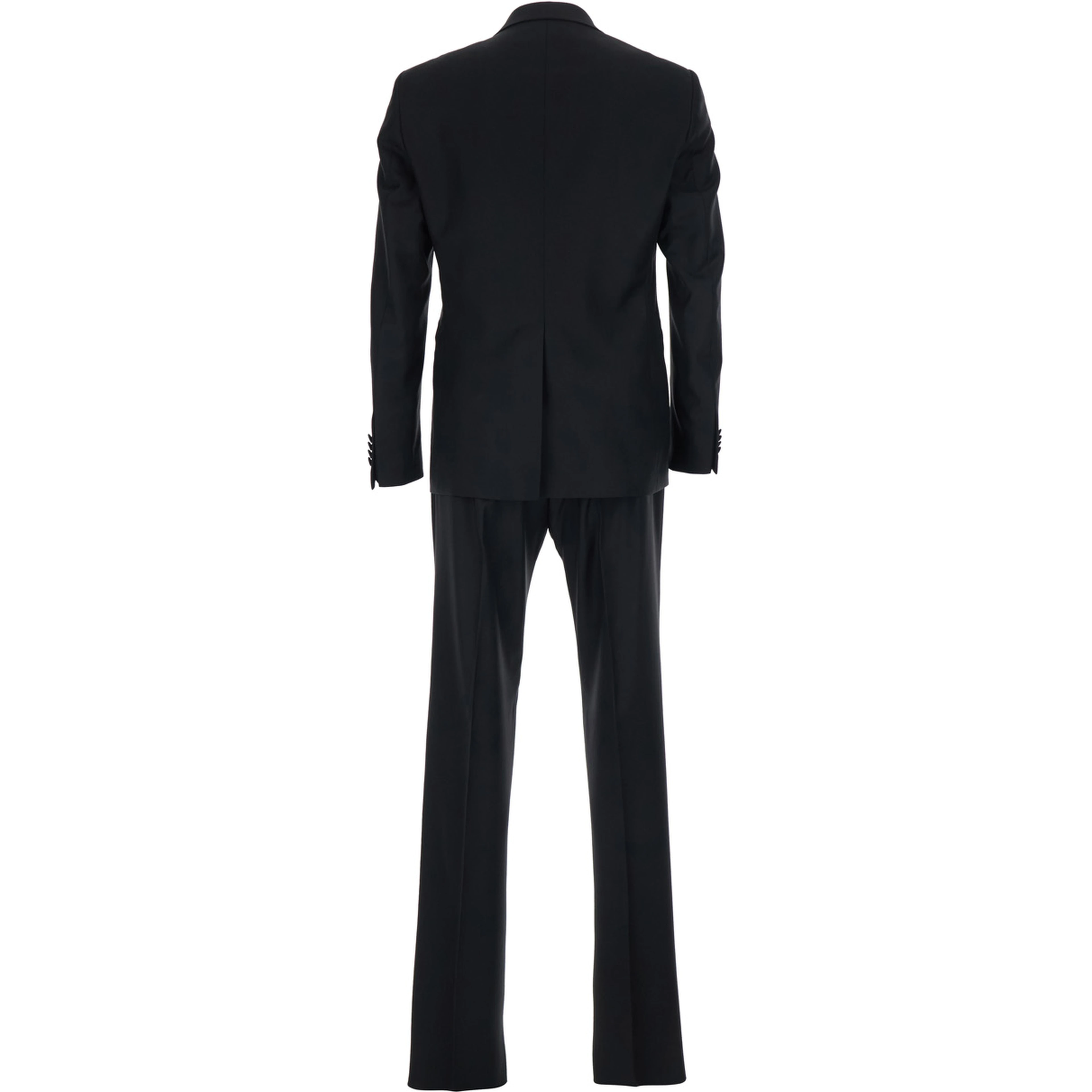 Black Double-breasted Suit with Peak Revers in Wool for Men