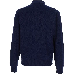 Blue Polo Shirt with Classic Collar and Front Button Closure in Silk and Cotton Blend for Men