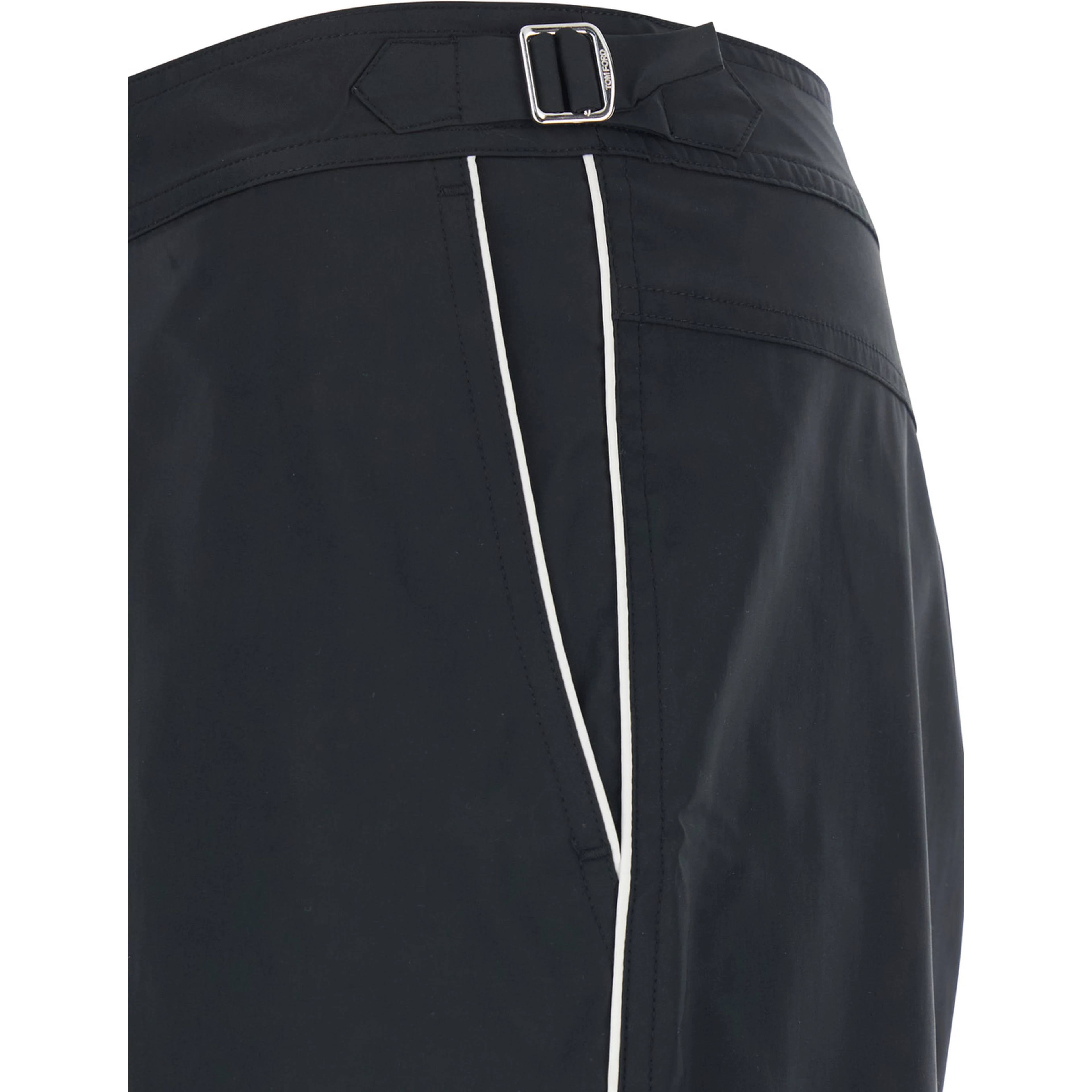 Black Swim Shorts with Side Buckled Strap Details in Tech Fabric Man