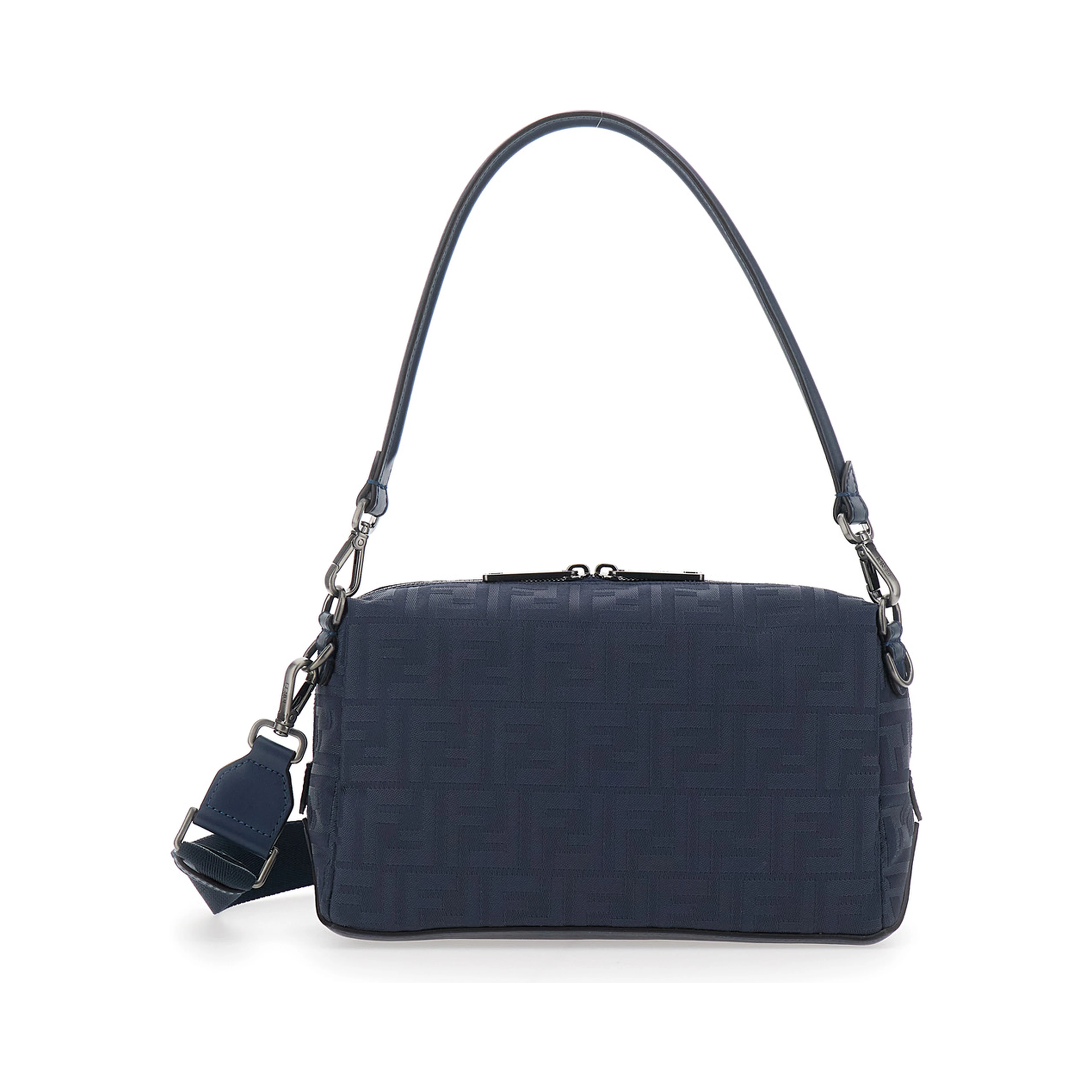 Lui Medium Blue Shoulder Bag with FF All-Over Motif in Tech Fabric Man