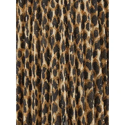 Brown High-Waisted Midi Skirt with All-Over Leopard Motif in Tech Fabric Women