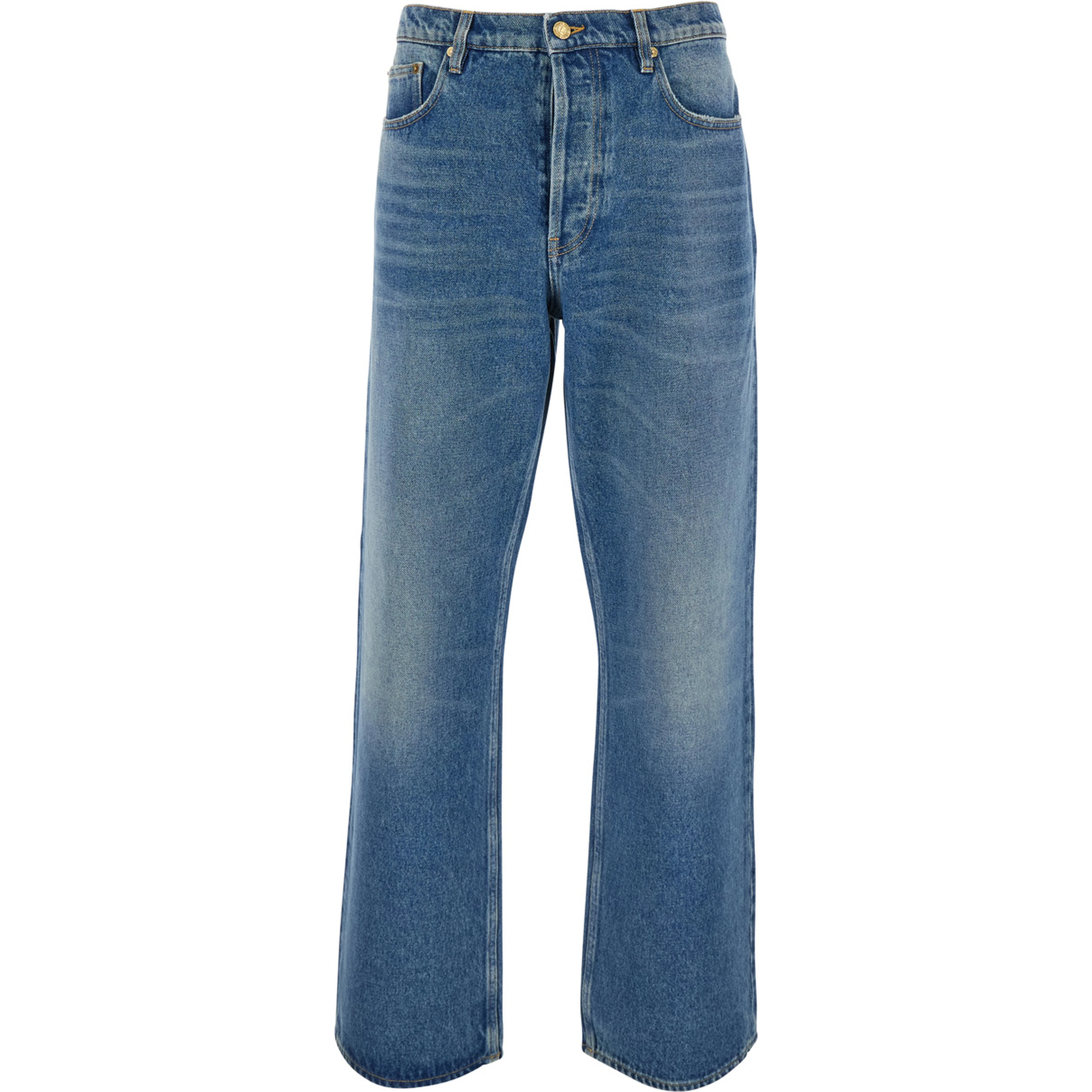 Blue Wide Leg Jeans in Cotton Man