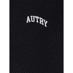 Black Polo Collar Sweatshirt with Front Logo in Cotton for Men