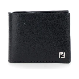 Black Wallet with Logo Plate on the Front In Leather For Men