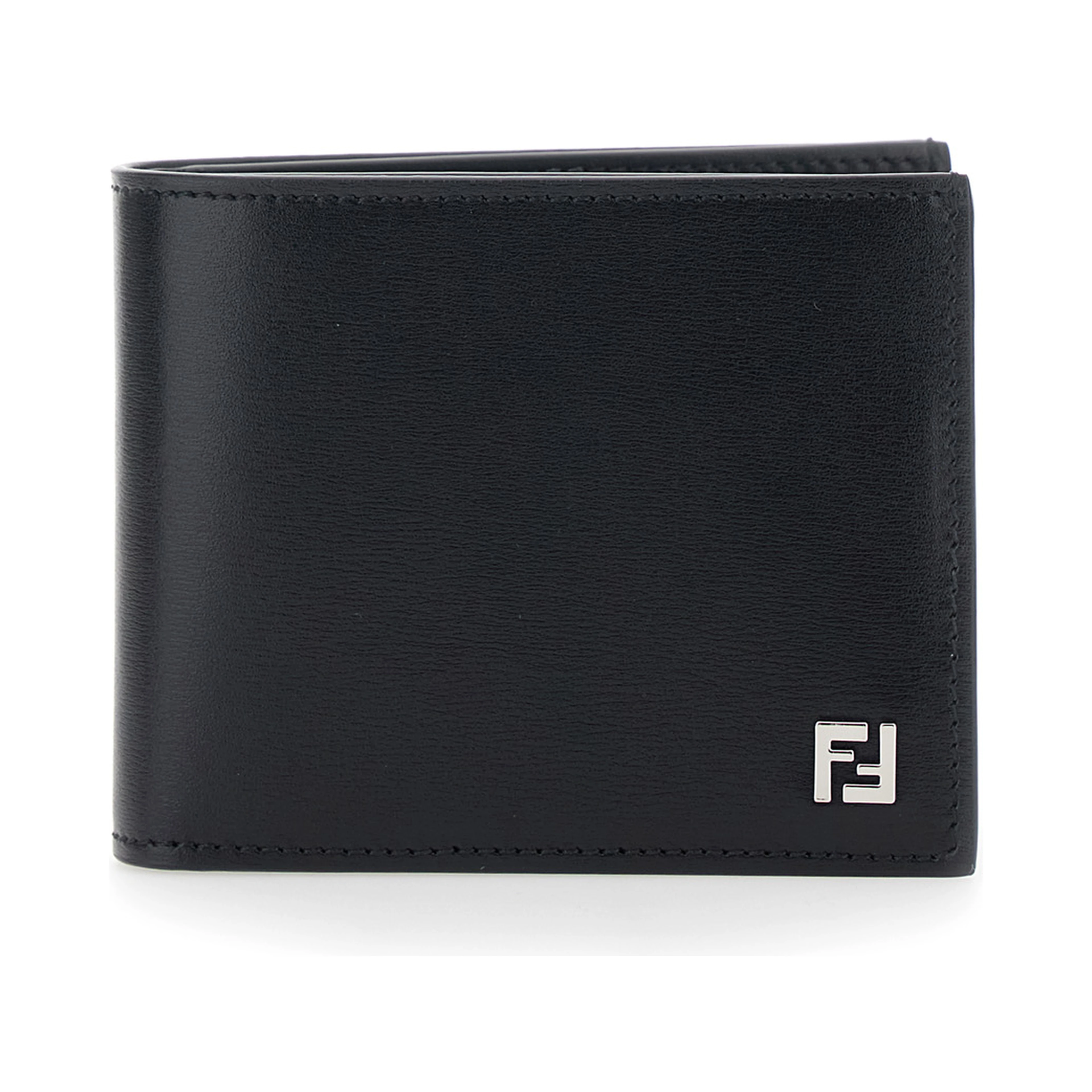 Black Wallet with Logo Plate on the Front In Leather For Men