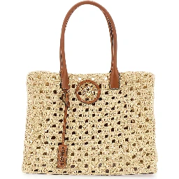 La Medusa Beige Tote bag with Medusa Logo Plate and Removable Logo Pendant in Raffia for Women