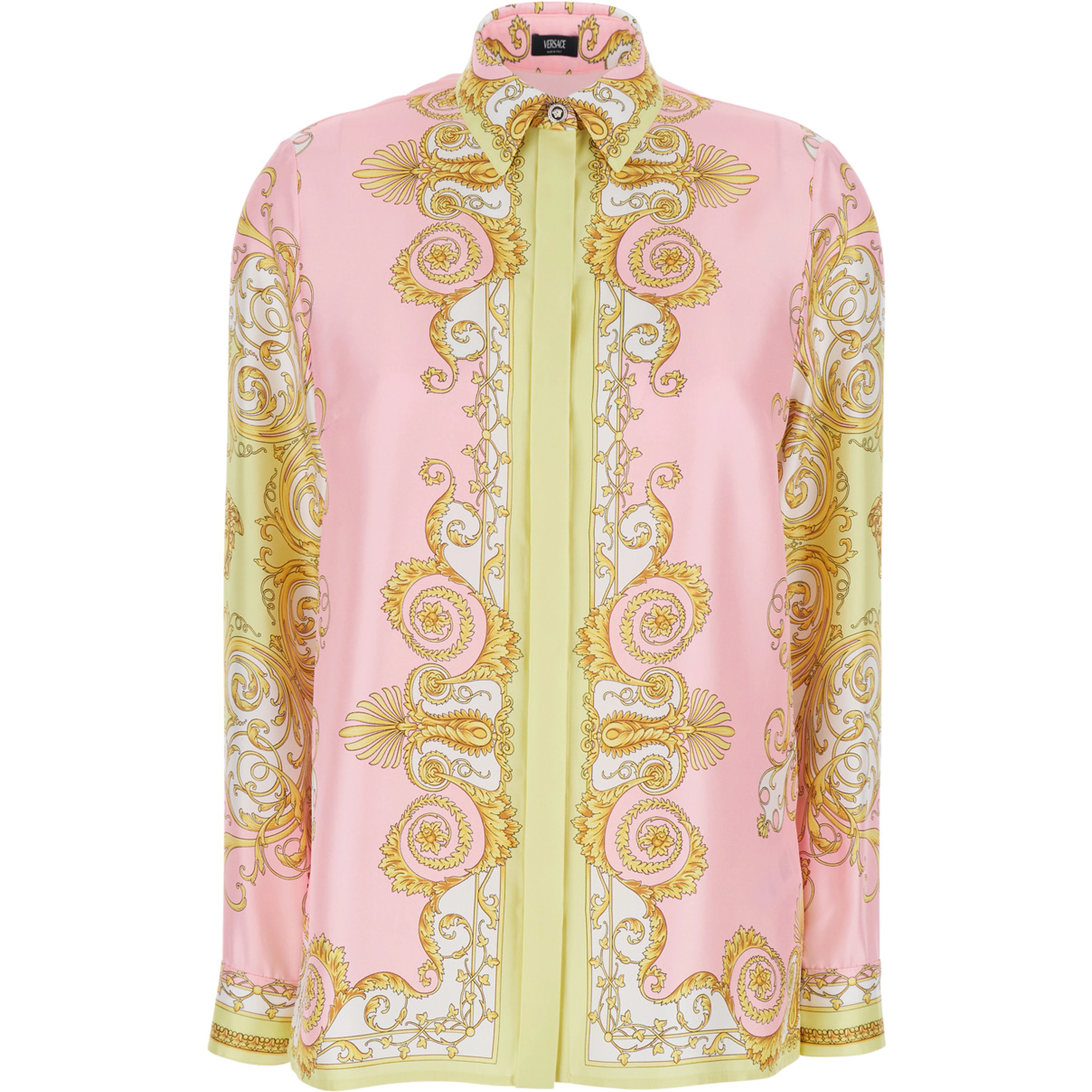 Shirt with Pointed Collar and All-Over Baroque Print in Multicolor Silk for Women
