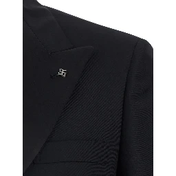 Black Double-breasted Suit with Peak Revers in Wool for Men