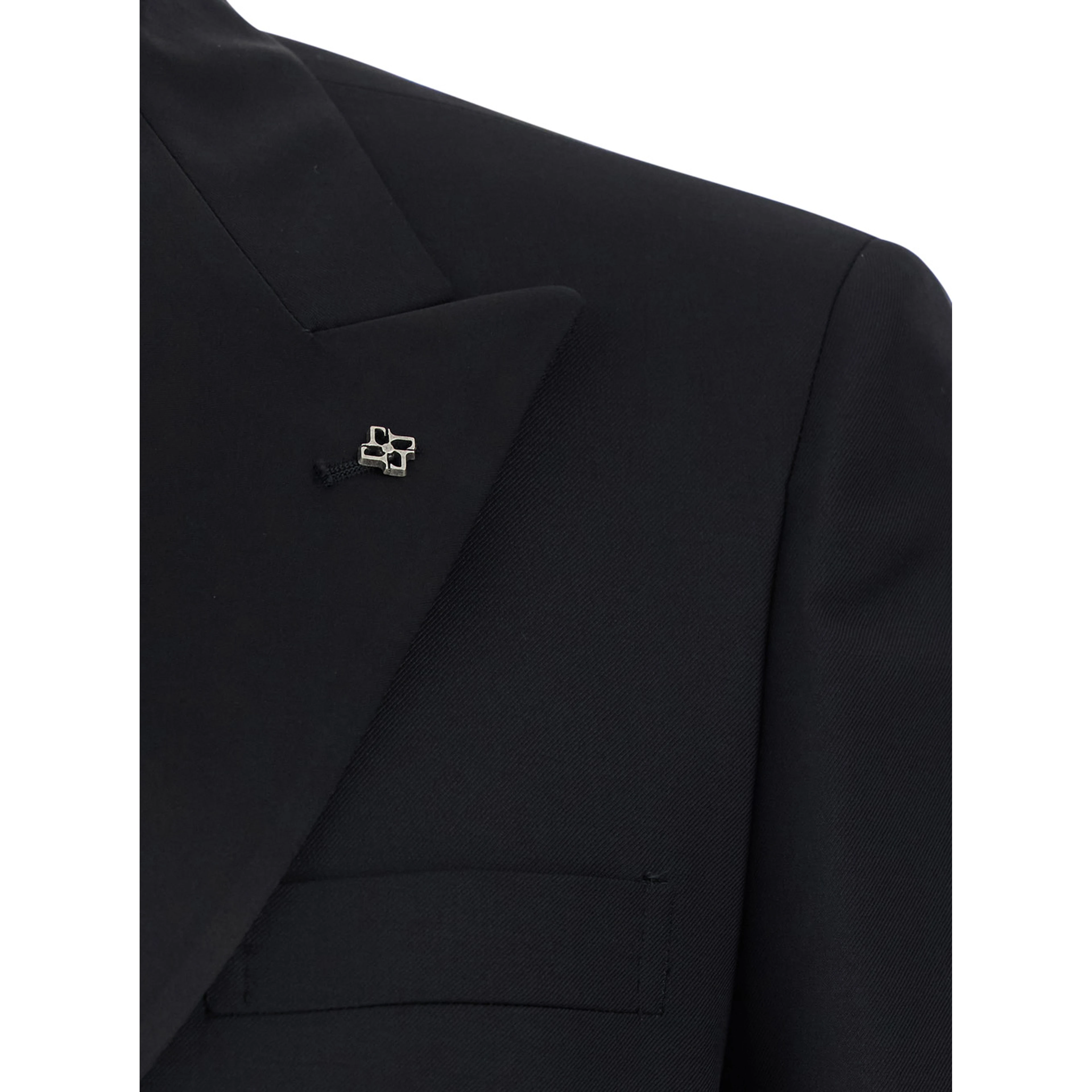 Black Double-breasted Suit with Peak Revers in Wool for Men