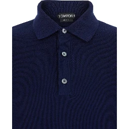 Blue Polo Shirt with Classic Collar and Front Button Closure in Silk and Cotton Blend for Men